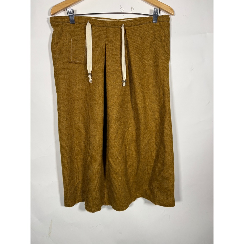FANT Mustard Yellow Wool Drawstring Midi Skirt Raw Hem Textured Mustard Large